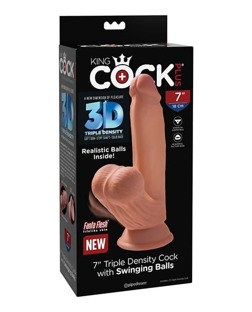 Realistic King Cock Plus 7" Triple Density Cock w/Swinging Balls - Tan