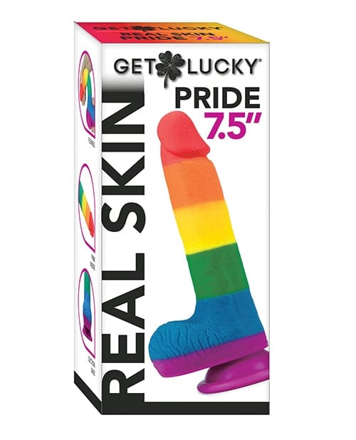 Realistics Get Lucky Real Skin Pride 7.5" Suction-Cup Dildo - Rainbow