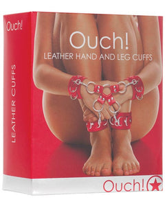 Restraint Kits Shots Ouch Leather Hand & Leg Cuffs - Red