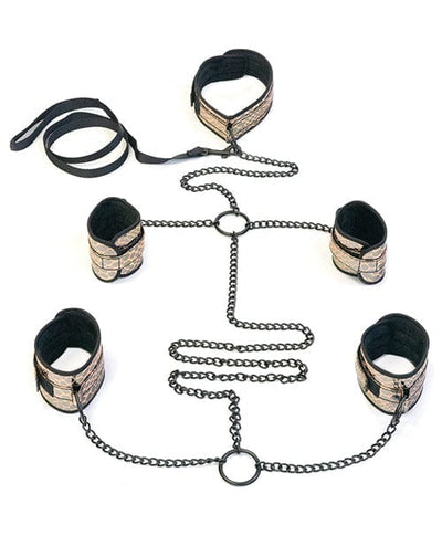 Spartacus Collar, Wrist & Ankle Restraint Kit with Leash – Gold