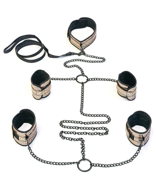 Restraint Kits Spartacus Faux Leather Collar to Wrist & Ankle Restraints Bondage Kit w/Leash - Gold