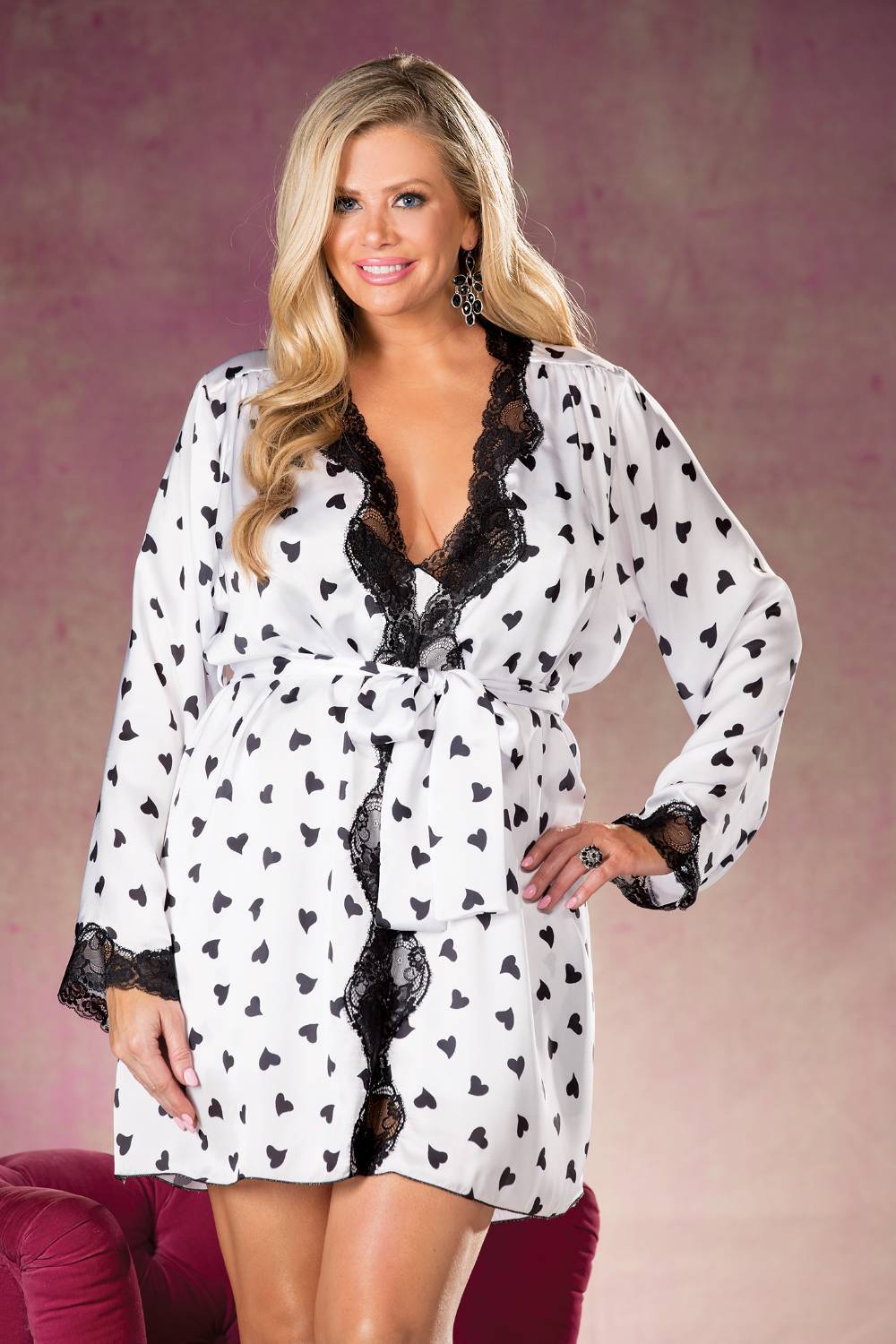 Robes Shirley of Hollywood X25799 Heart Print & Lace Robe