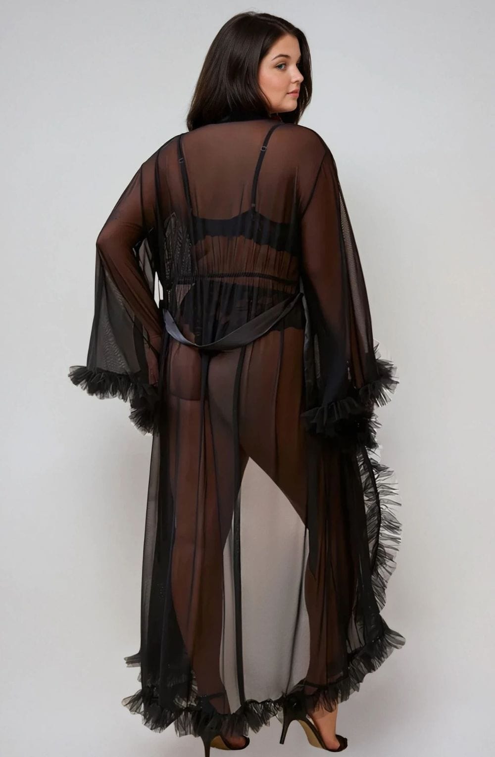 Robes YesX YX735Q Sexy Mesh Ruffled Long Robe