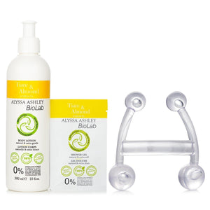 Skin Care AS PICTURE ALYSSA ASHLEY - Biolab Tiare & Almond Body Lotion 300ml/10oz + Shower Gel 10ml/0.34oz + Massager 970010 3pcs