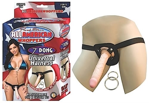 Strap-On Dongs All American Whoppers 7-Inch Dong With Universal Harness Flesh