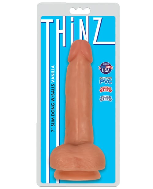 Suction Cup Curve Toys Thinz 7" Slim Dong w/Balls - Vanilla