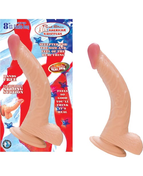 Suction Cup Real Skin All American Whoppers 8" Dong w/Balls