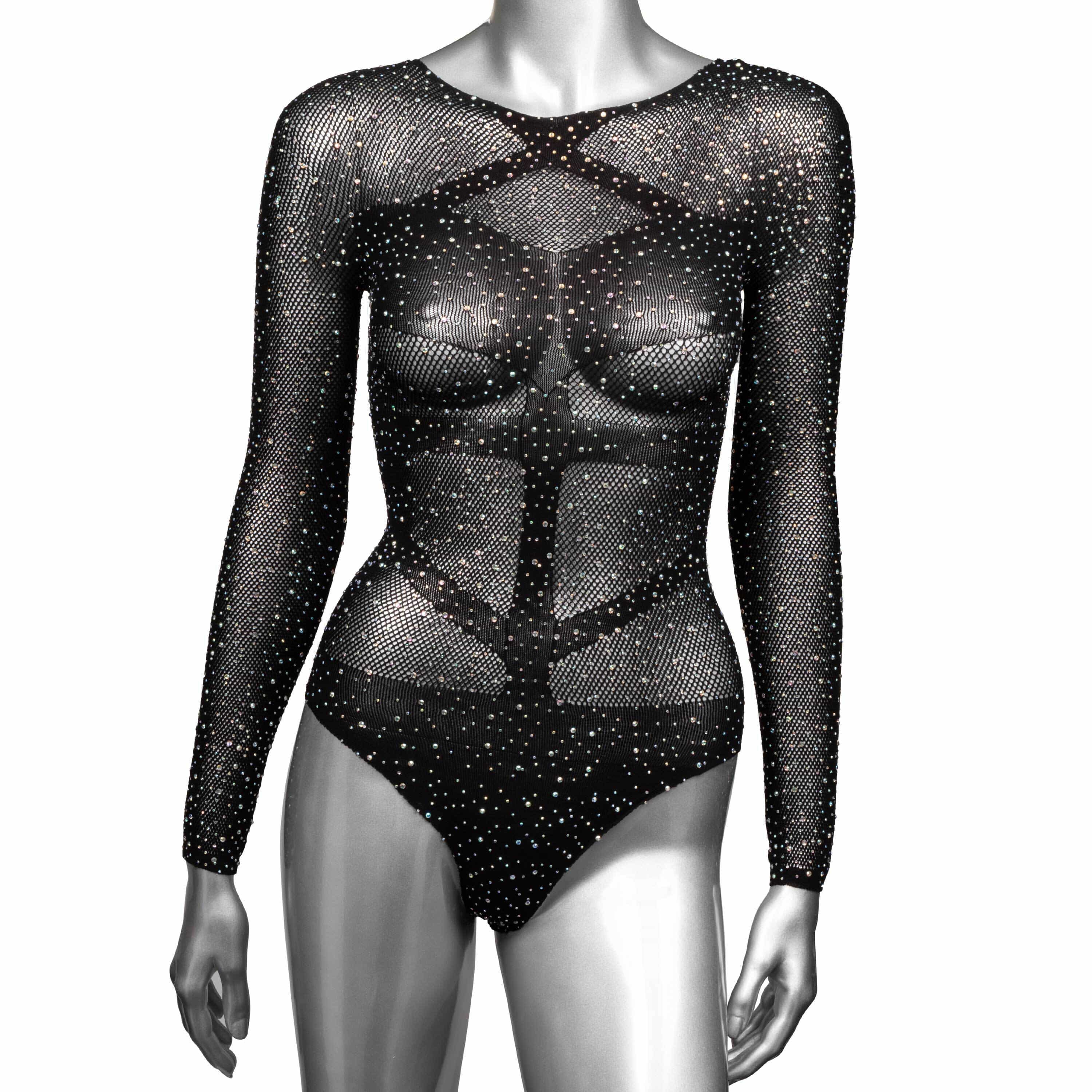 Teddies Radiance Plus Size Rhinestone Bodysuit – Black, Queen