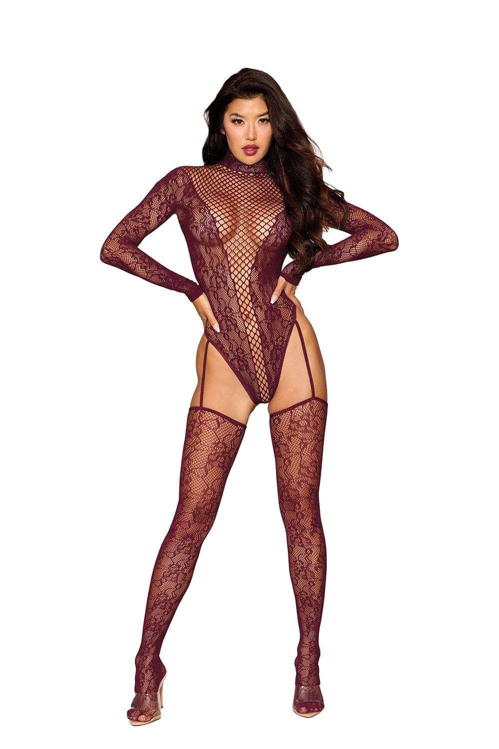 Teddies Teddy Bodystocking Dmnd - One Size - Cherry Lacquer