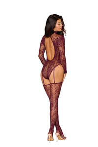 Teddies Teddy Bodystocking Dmnd - One Size - Cherry Lacquer