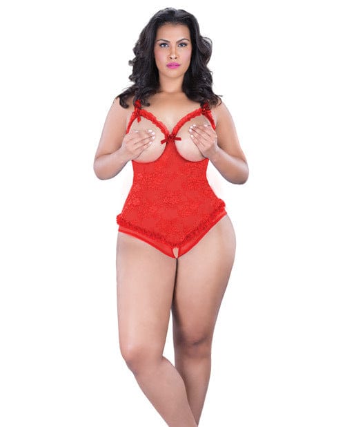Teddys Oh La La Cheri Open-Cup Crotchless Lace Teddy – Red, Queen