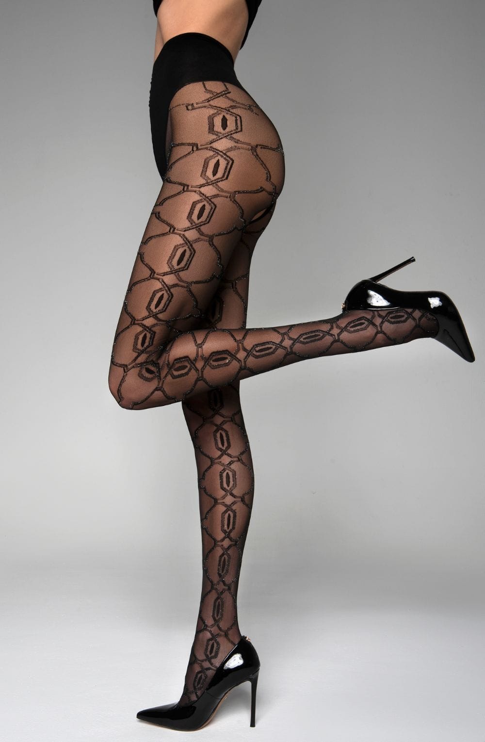 Tights Black Secret BS140 Crotchless Tights With Lurex