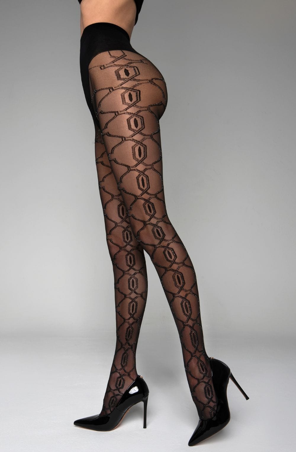 Tights Black Secret BS140 Crotchless Tights With Lurex