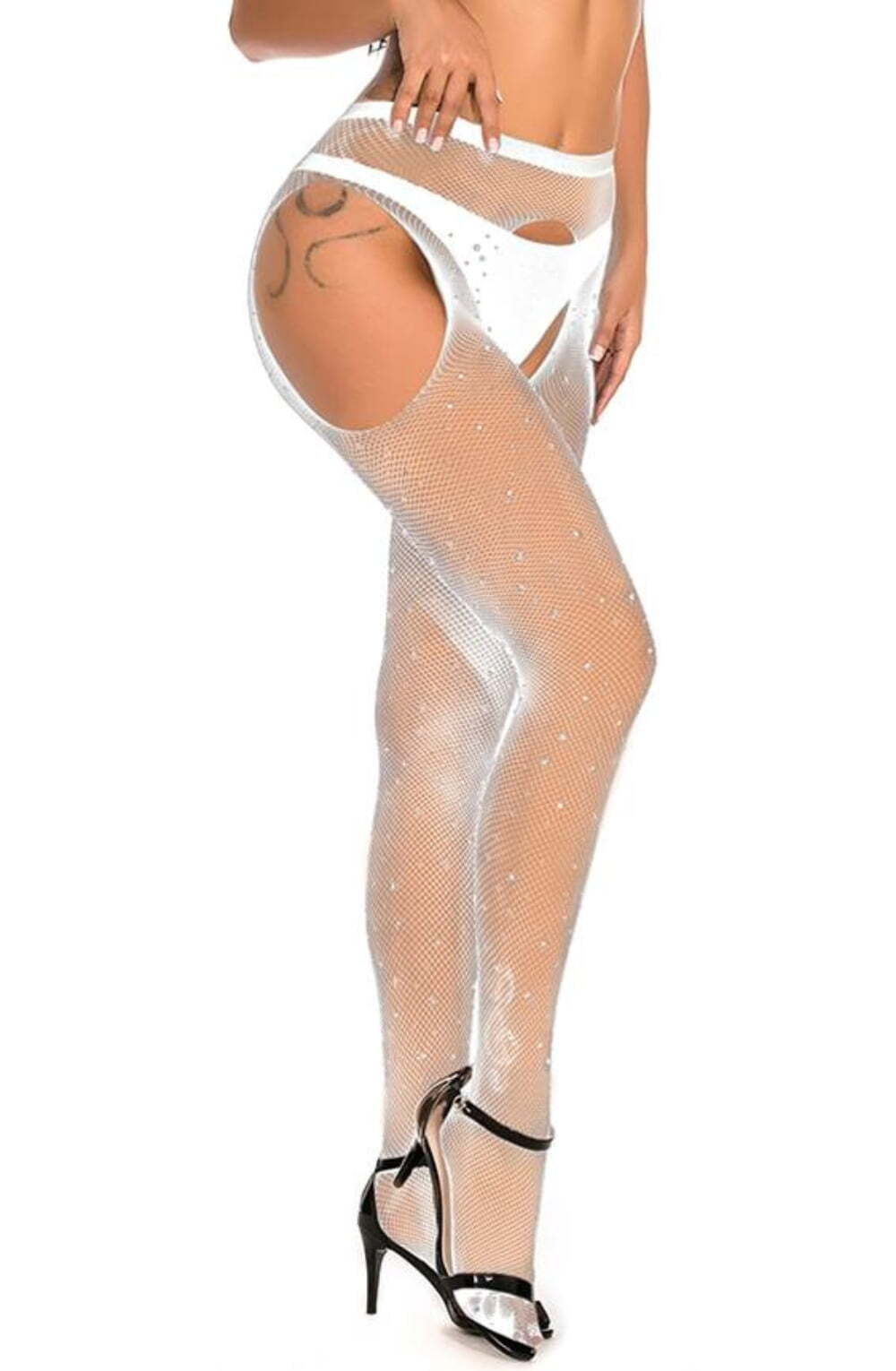 Tights WHITE / XS/M YesX YX851 Sparkly Fishnet White