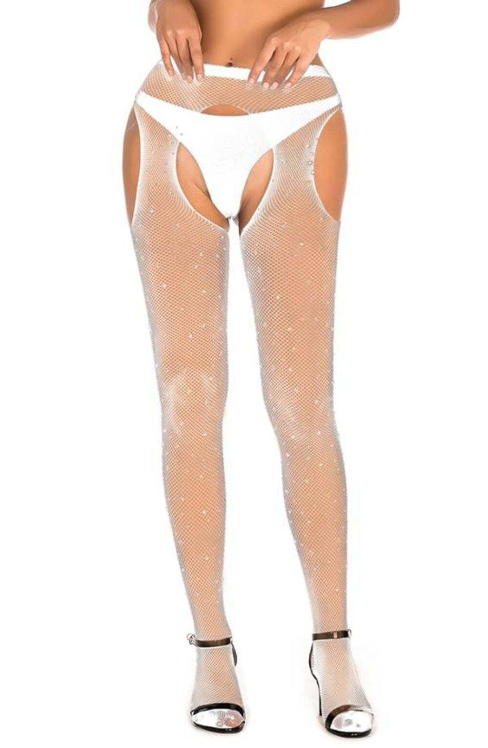 Tights WHITE / XS/M YesX YX851 Sparkly Fishnet White