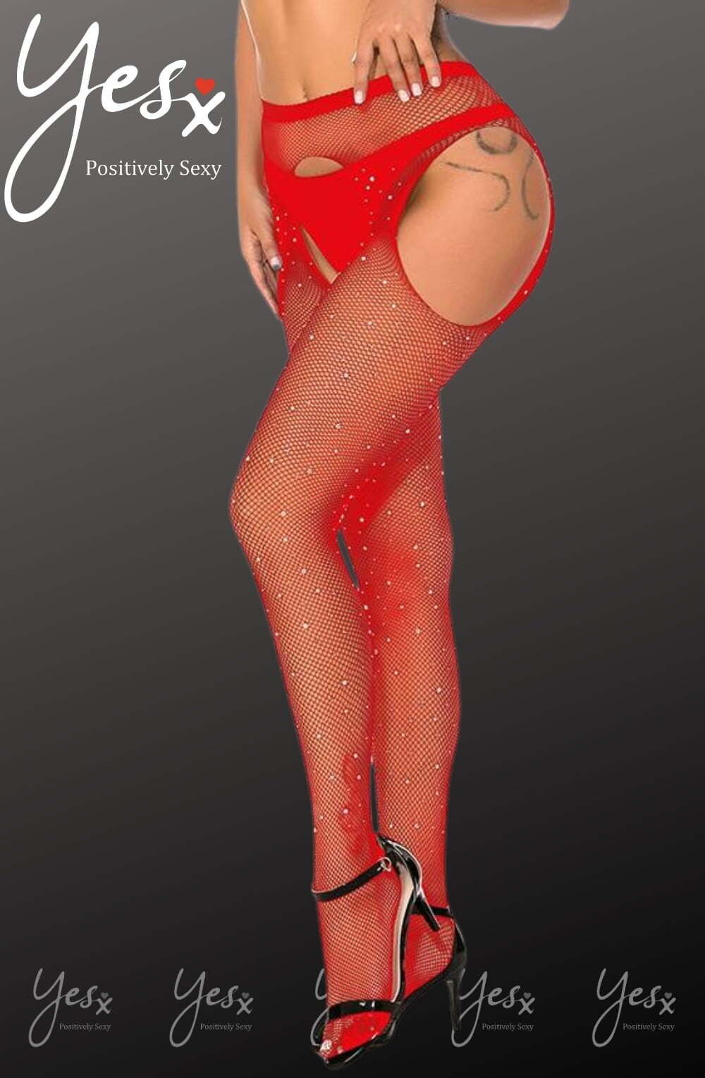 Tights RED / XS/M YesX YX852 Sparkly Fishnet Red
