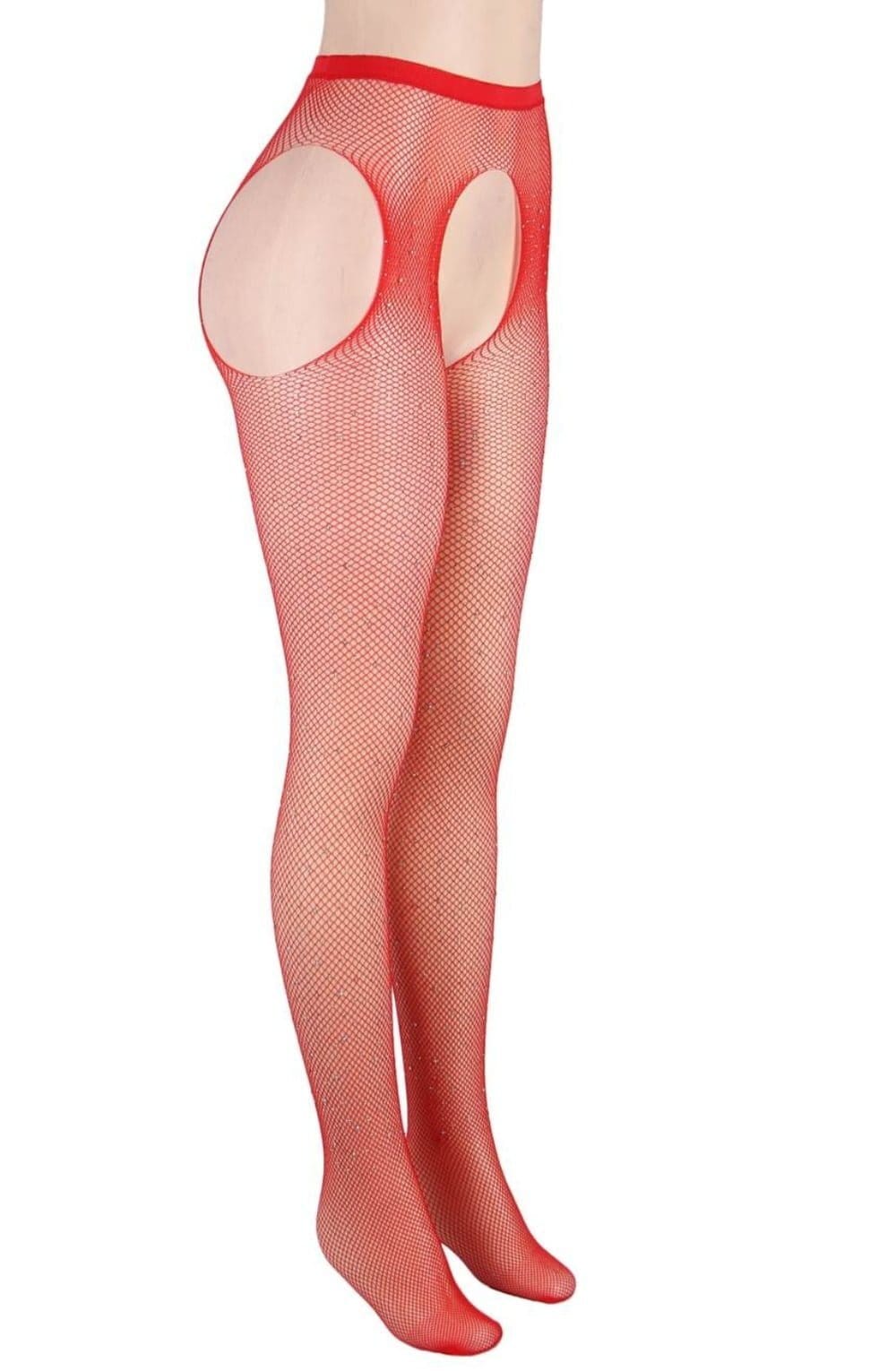 Tights RED / XS/M YesX YX852 Sparkly Fishnet Red