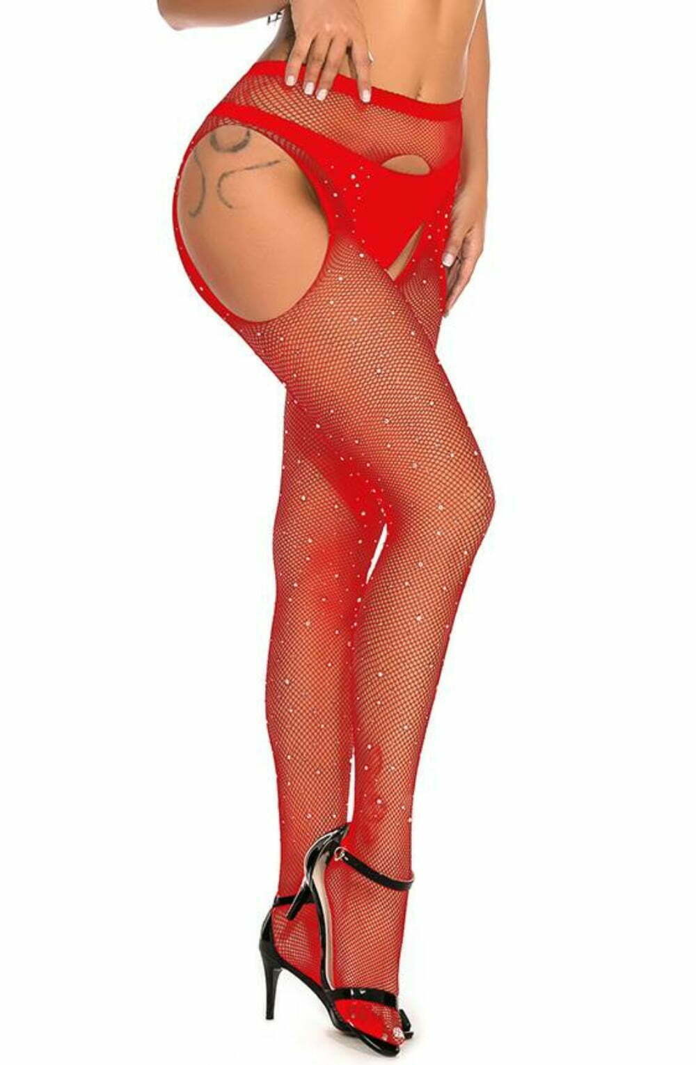 Tights RED / XS/M YesX YX852 Sparkly Fishnet Red