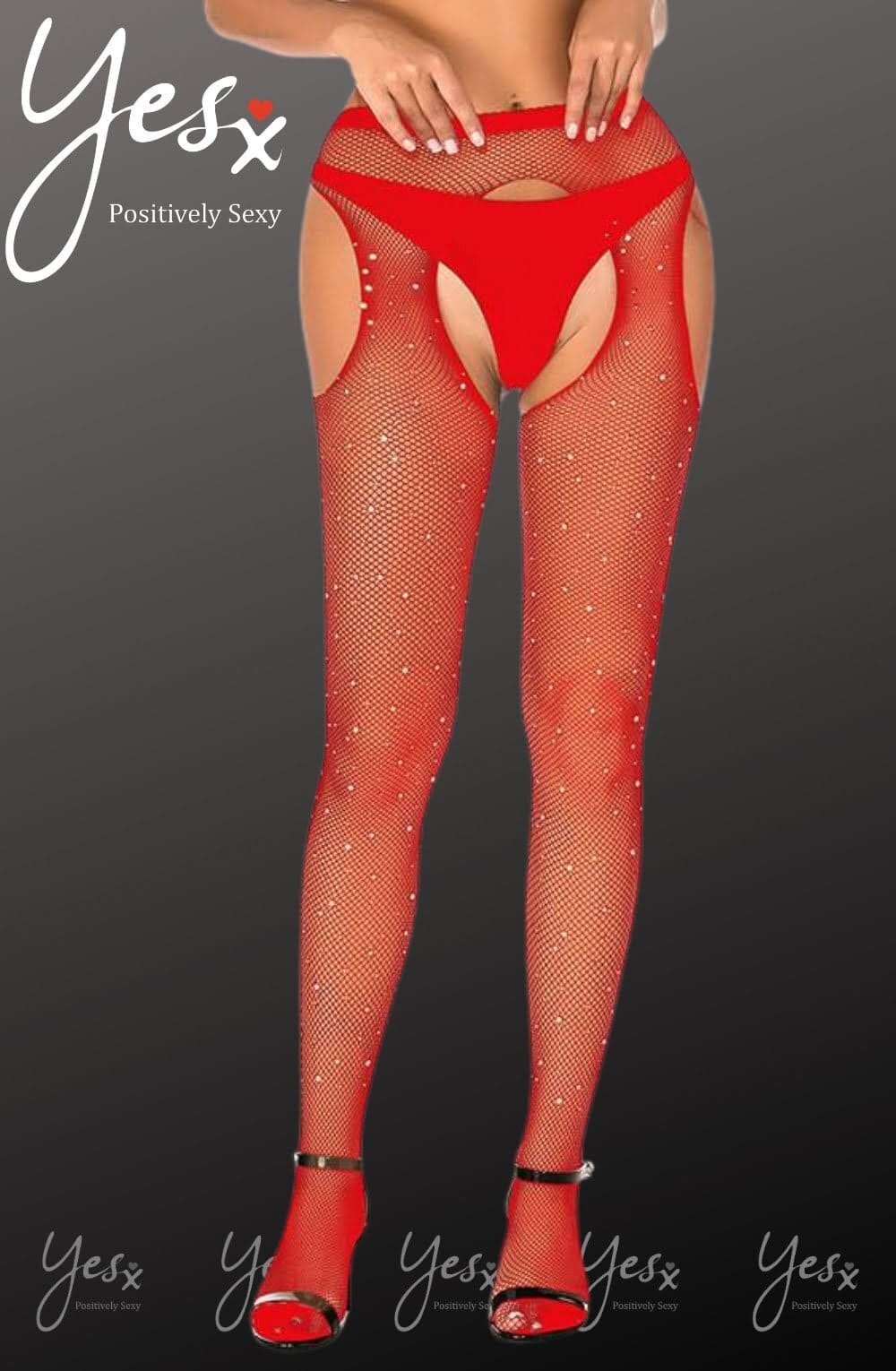 Tights RED / XS/M YesX YX852 Sparkly Fishnet Red