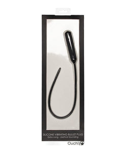 Urethral Shots Ouch Extra Long Urethral Sounding Silicone Vibrating Bullet Plug - Black