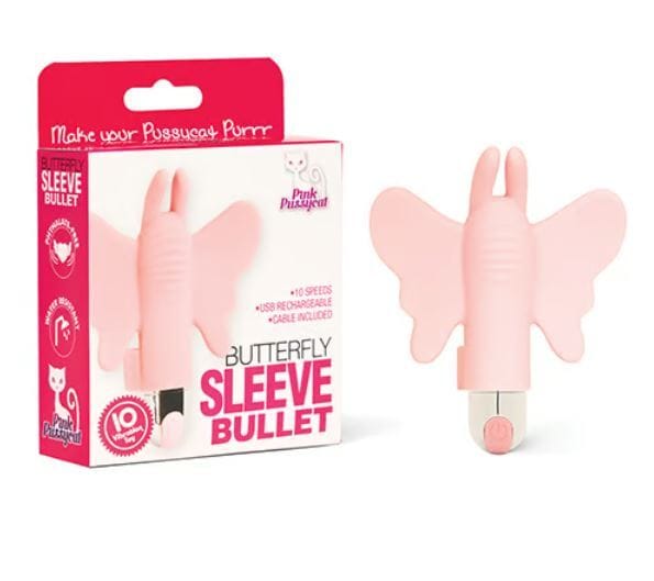 Vibrators Pink pussycat butterfly sleeve bullet