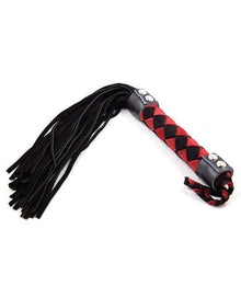 Whips Plesur 15" Leather Flogger - Black/Red