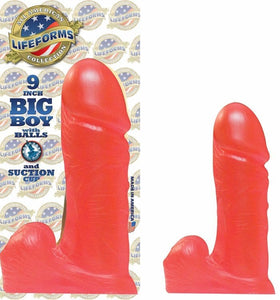 Dildos & Dongs BIG BOY 9IN WITH BALLS SUCTION CUP RED JELLY