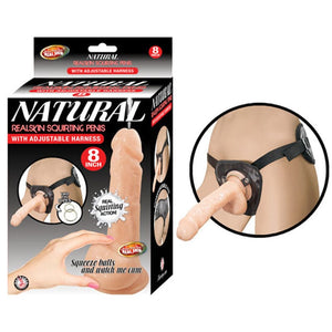 STRAP U Natural Realskin Squirt Penis W/Harn 8in